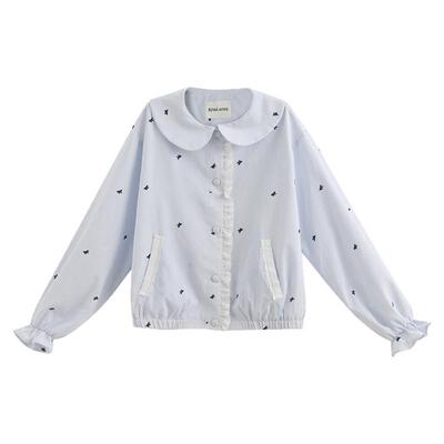 森女部落学院风蕾丝拼接设计感娃娃领外套女新款宽松百搭外搭春季
