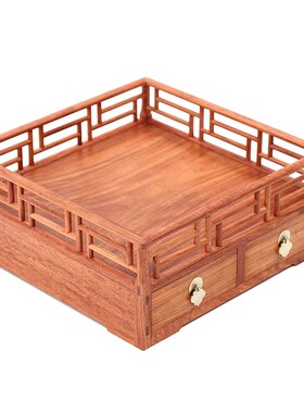 缅甸花梨榫卯明式都承盘桌面储物