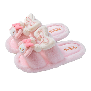 正版美乐蒂棉拖鞋女冬季室内家居保暖毛绒可爱棉拖女凯蒂猫毛毛鞋