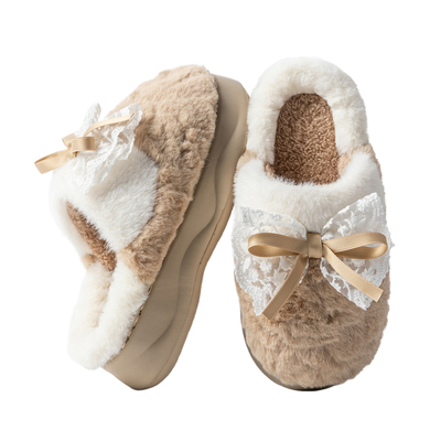 可爱蝴蝶结棉拖鞋女士厚底