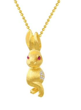 手工拉丝金银小兔子项链女925银