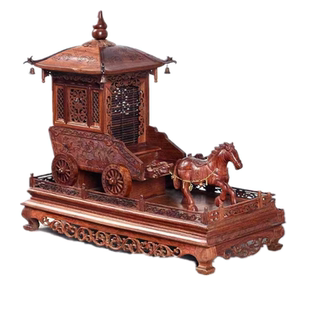 马车摆件仿古中式微缩家具木雕桌面门厅红木家居装饰玄关创意古代
