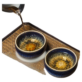 敦煌藻井星空盏莲花对杯窑变茶杯茶具礼盒文创生日礼品新婚礼物