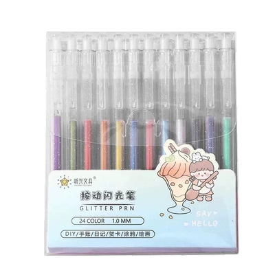 彩色闪光笔手帐笔啫喱发光亮晶晶流沙银光变色手帳专用珠光标记儿童笔记闪亮金属闪粉水彩笔荧光大容量做手账