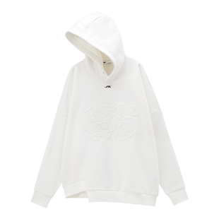 VWL 3D立体压印连帽卫衣春秋季男女同款长袖加厚白色上衣