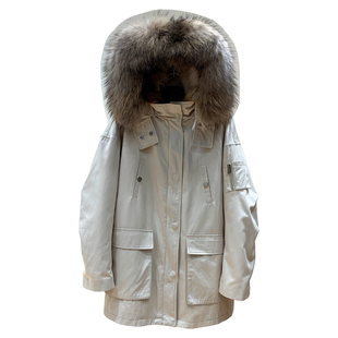 冰川派克双色貉子毛领可脱卸加拿大狼毛内胆派克服大衣皮草外套女