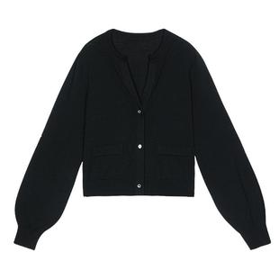 谜底V领针织开衫25春迪木尔风简约百搭短款毛衫长袖女士251MZ0335