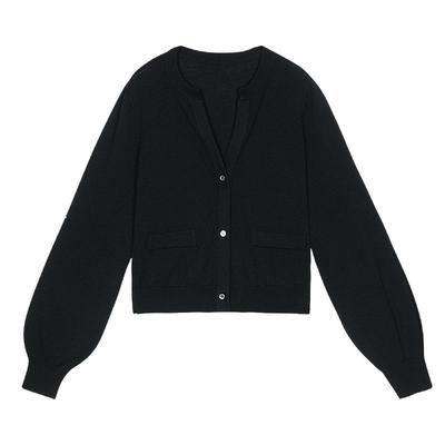 谜底V领针织开衫25春迪木尔风简约百搭短款毛衫长袖女士251MZ0335