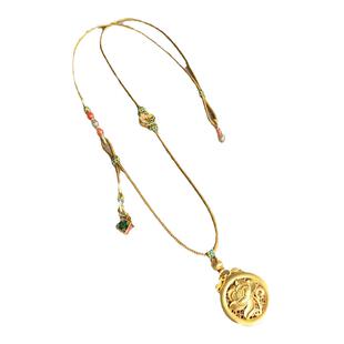 八宝罗盘绳子古法黄色项链绳金锁编绳吊坠挂绳高端新中式长款项链