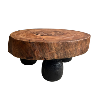 Ni尼家法式中古实木圆形茶几民宿酒店原木复古诧寂风矮桌创意桌子