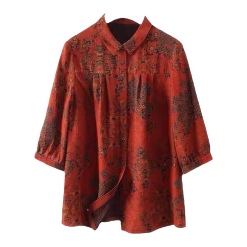 香云纱上衣高端品牌女2025新款翻领洋气减龄桑蚕丝真丝衬衫妈妈装