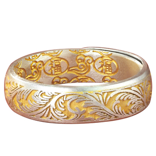 卷草纹银戒指中老年9999纯银女实心描金妈妈款奶奶生日礼物送长辈