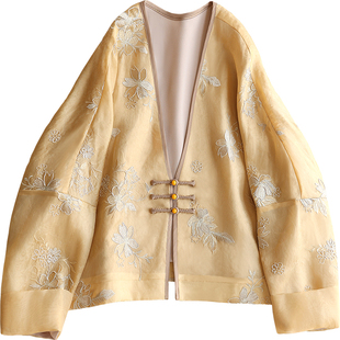 云澍原创真丝欧根纱新中式轻国风改良汉服元素刺绣盘扣上衣外套女