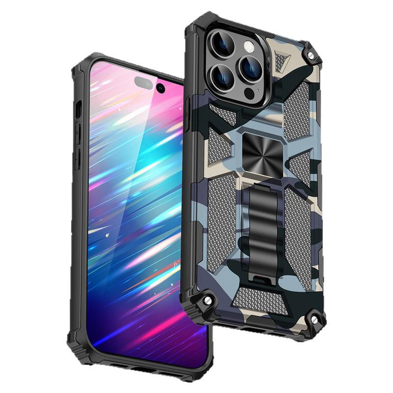 防摔装甲迷彩适用iPhone16promax手机壳苹果15por隐藏支架14plus车载磁吸12欧美11个性13男士i17promax新款套