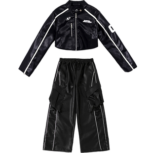 女团jazz爵士舞服女童洋气皮夹克T台走秀服韩舞打歌舞街舞演出服