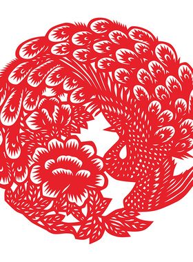 传统手工剪纸窗花孔雀大展拍照摄影创意蓝色镂空刻纸成品剪纸画