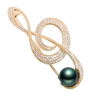 珍世缘(珠宝)高档金色大溪地海水黑珍珠胸针个性复古款