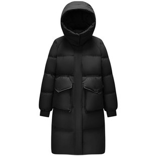 [商场同款]森马羽绒服女长款连帽保暖2025冬新款纯色宽松外套百搭