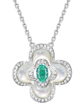 蛋形帕拉伊巴四叶草白贝母项链女