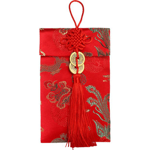 2026马年春节新年过年压岁钱红包通用款万元中国结铜钱布艺利是封