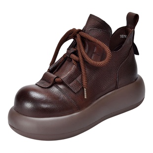 四起哥2025秋冬新款头层牛皮厚底马丁靴女手工真皮轻奢短靴女靴棉