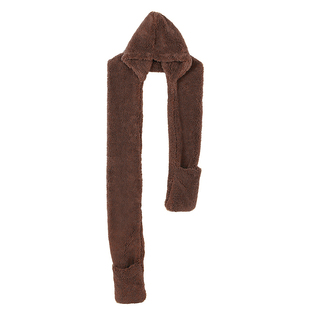 馨帮帮 可爱连帽羊羔毛耳罩保暖毛绒帽围脖手套帽子围巾一体女冬