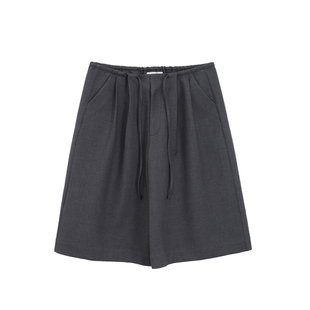 SMIIILE无腰头抽绳TR西装面料挺括宽松休闲阔腿中裤 灰色/黑色