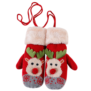 圣诞节手套女冬季加绒可爱学生冬天保暖骑行骑车加厚防寒连指挂脖