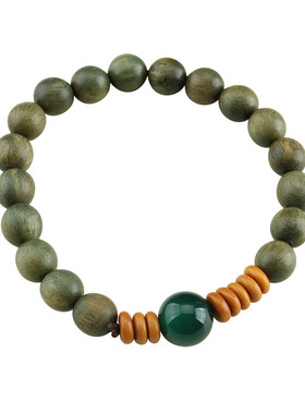 绿檀木复古檀香佛珠手串变色手链