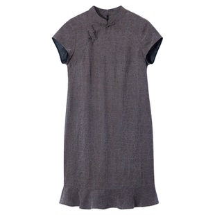 布小匠原创设计桑蚕丝龟纹香云纱荷叶边改良旗袍女新款夏季连衣裙