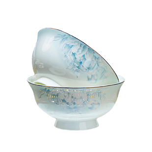 景德镇月光牡丹金边餐具套装中式高档陶瓷碗碟套装家用宴客礼盒装