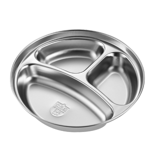 圆形304不锈钢餐盘分格儿童幼儿园三格四格防摔餐盘学生食堂饭盘