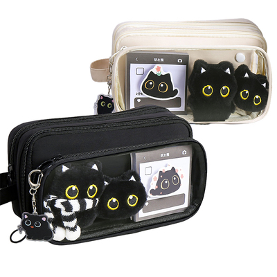 围巾小猫笔袋~10层可拆卸透明