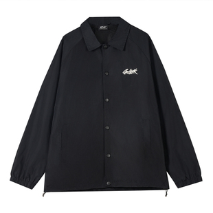 极路客秋冬新款 黑色休闲外套男女款美式字母印花飞行 教练服夹克