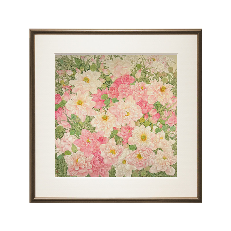花开福贵国画工笔画名家真迹装饰画新中式中国风玄关书房斗方