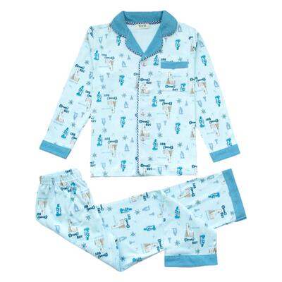 翻领纯棉家居服套装开衫儿童睡衣