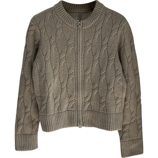 100绵羊毛~复古立体绞花圆领双拉链针织衫开衫女短款百搭毛衣外套