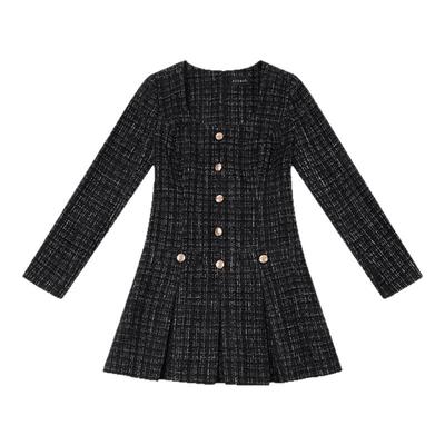 Asobio法式小香风粗花呢连衣裙女短款气质百搭圆领小黑裙短裙017