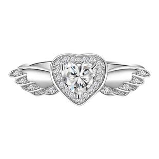 右手等待比翼双飞莫桑钻戒指S925纯银戒指女时尚闭口女戒首饰银饰