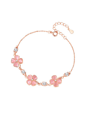 999纯银/粉色四叶草/手链