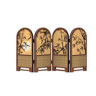 小屏风摆件中古风竹子新款桌面摆台画折叠折屏高级感电视柜装饰画