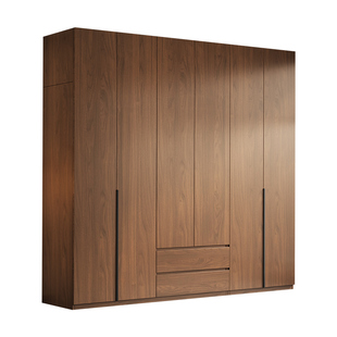 胡桃色衣柜家用卧室包安装实木柜子2026爆款出租房原木风衣橱定制