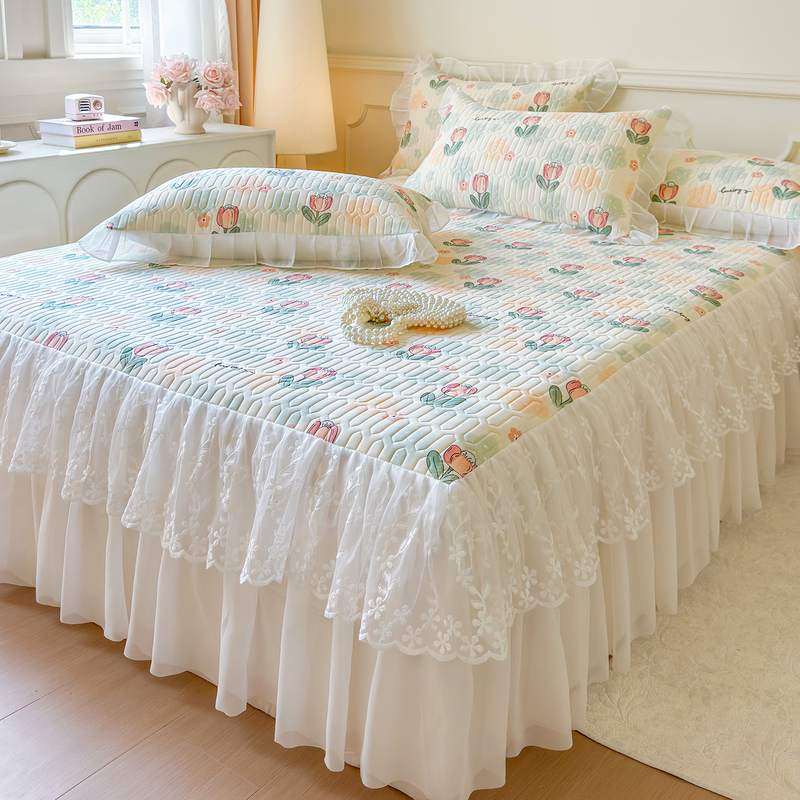 夏季A类冰丝乳胶凉席三件套床裙夏凉被四件套可机洗折叠空调席子