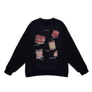 MIICHOUS米丘寺 生日快乐 480g重磅加厚保暖纯棉蛋糕印花圆领卫衣