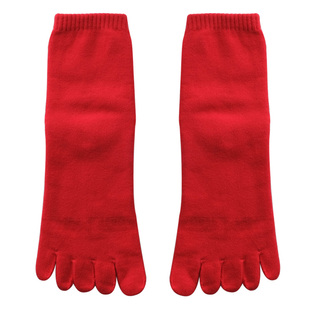 新年红本命年大红五指袜加厚毛圈男女中筒冬季情侣喜庆结婚脚趾袜