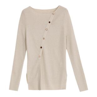 MEDECOO/墨蒂珂年春季新款斜门襟抽绳羊毛针织套头衫MHC40305