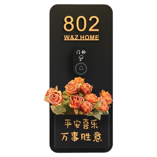 门铃家用无线门牌号高级感轻奢创意房间入户号码牌一体磁吸感应回家仪式感高颜值免插电门口带灯大门装饰定制