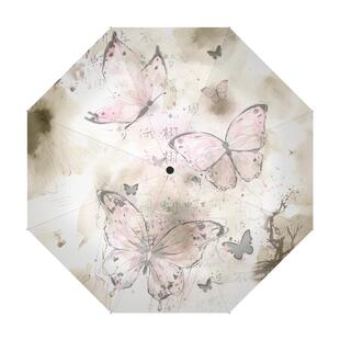 中式蝴蝶雨伞清凉轻巧全自动折叠防晒太阳伞晴雨两用女遮阳伞便携