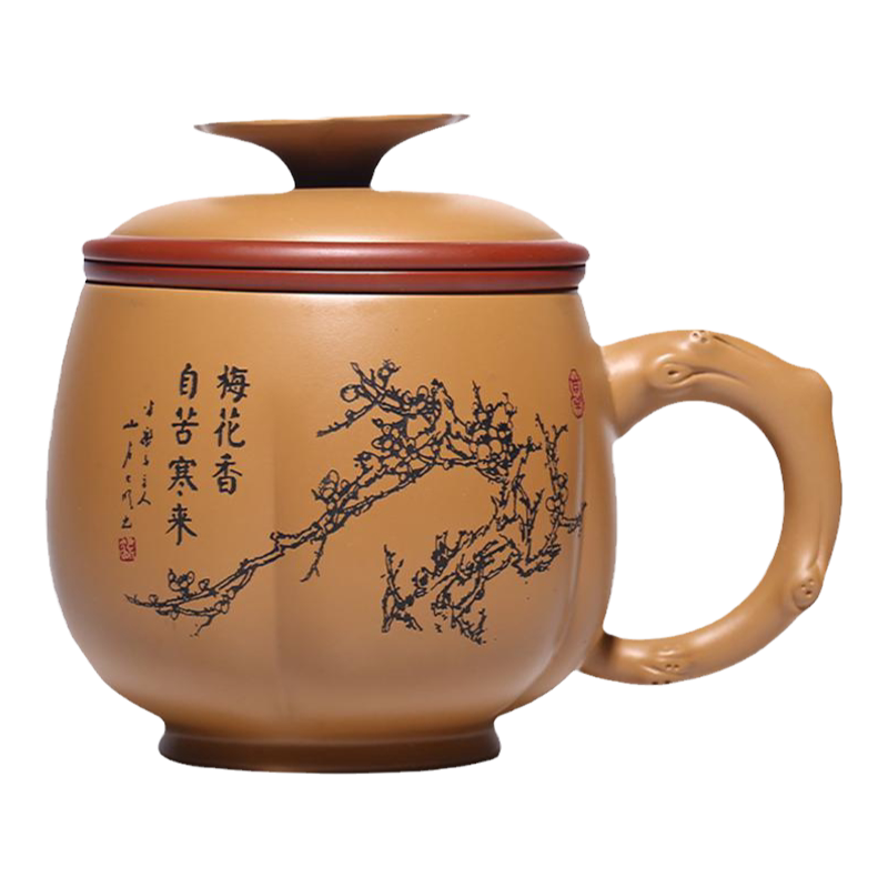 复古原矿段泥手工制作梅花盖杯