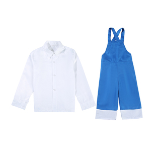 劳动最光荣舞蹈服儿童演出服蓝色男女背带裤合唱服农民工人表演服
